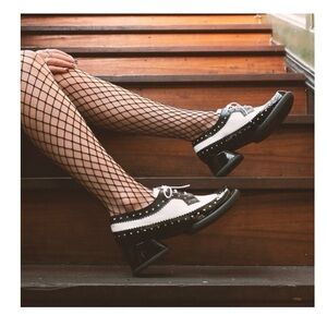 John Fluevog Rosamund Black and White Lace-Up Heels